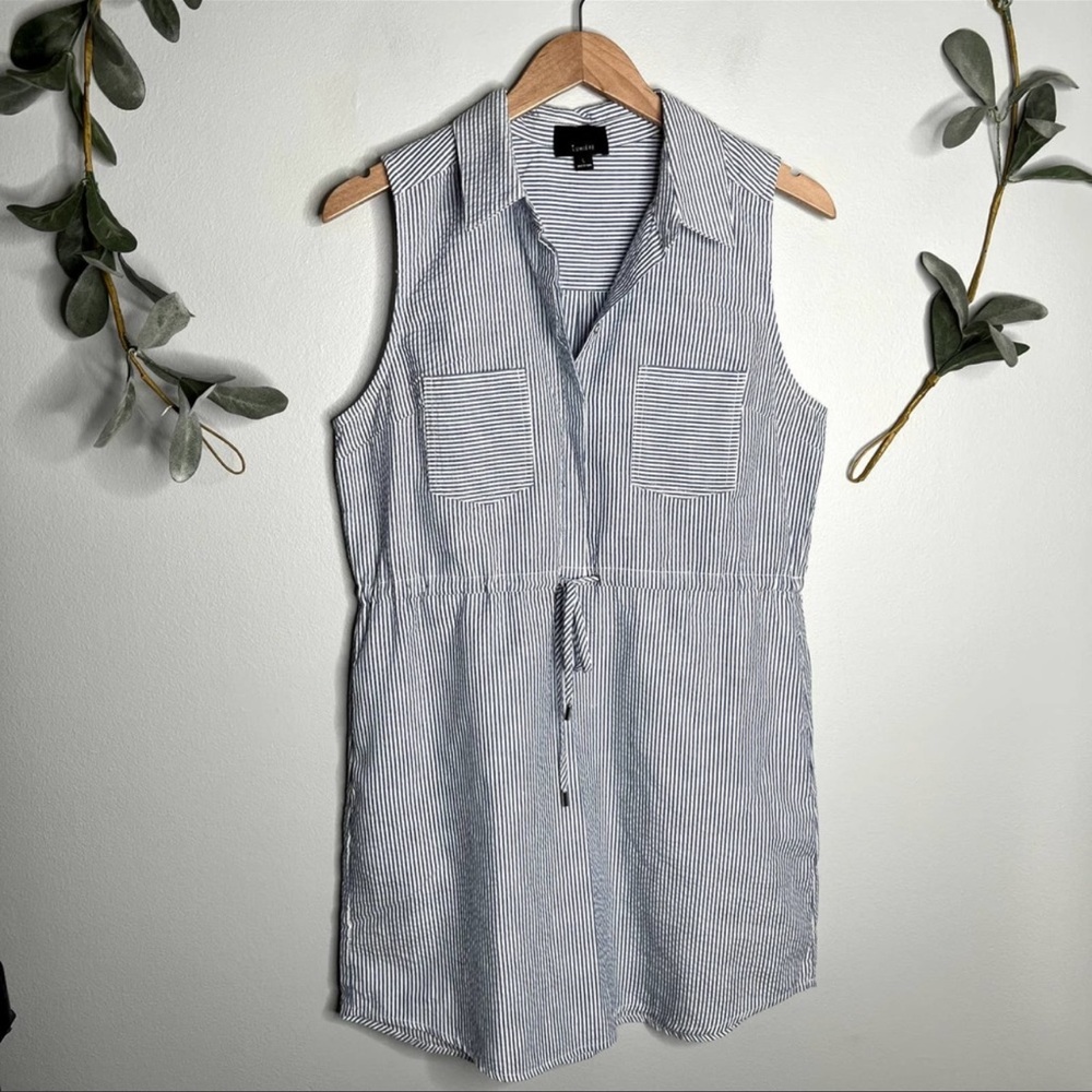 Blue and White Striped Sleeveless Dress